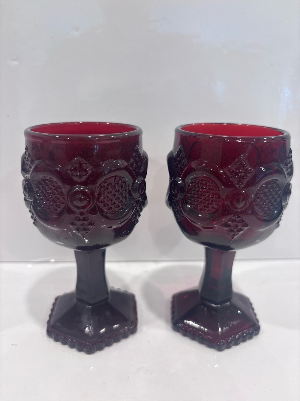 Vintage Avon cape cod ruby red goblets- set of 2 wine water goblets glasses